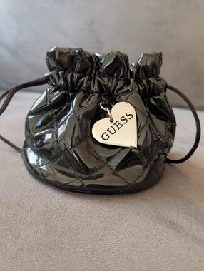 Retro GUESS Mini Jewelry / Watch Travel Pouch - Y2K Black Quilted Pouch